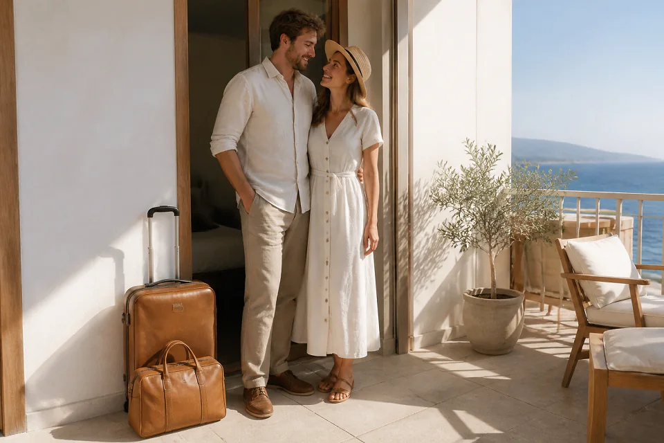 Bagages et hébergement pour un voyage de noces — illustration générée par IA