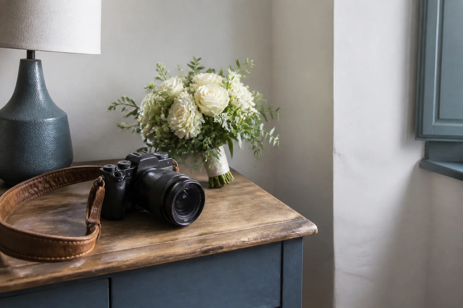 Appareil photo et accessoires de reportage de mariage — illustration générée par IA