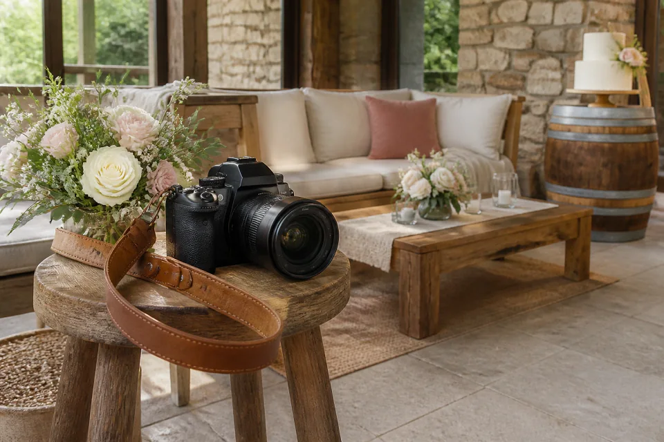 Appareil photo et accessoires de reportage de mariage — illustration générée par IA