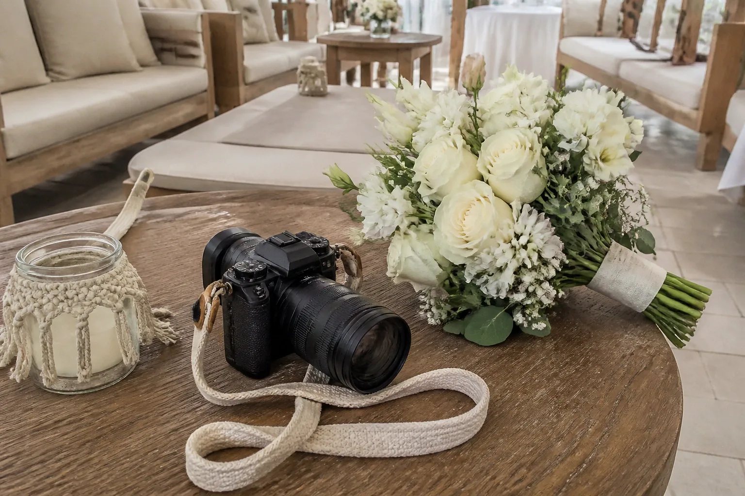 Appareil photo et accessoires de reportage de mariage — illustration générée par IA