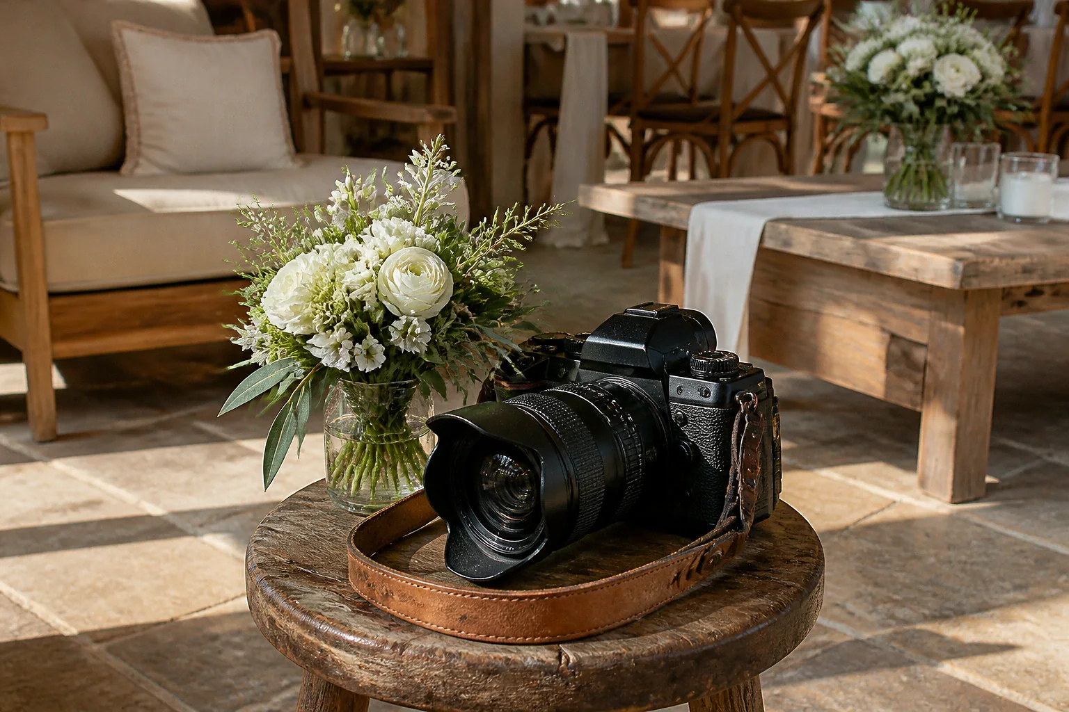 Appareil photo et accessoires de reportage de mariage — illustration générée par IA
