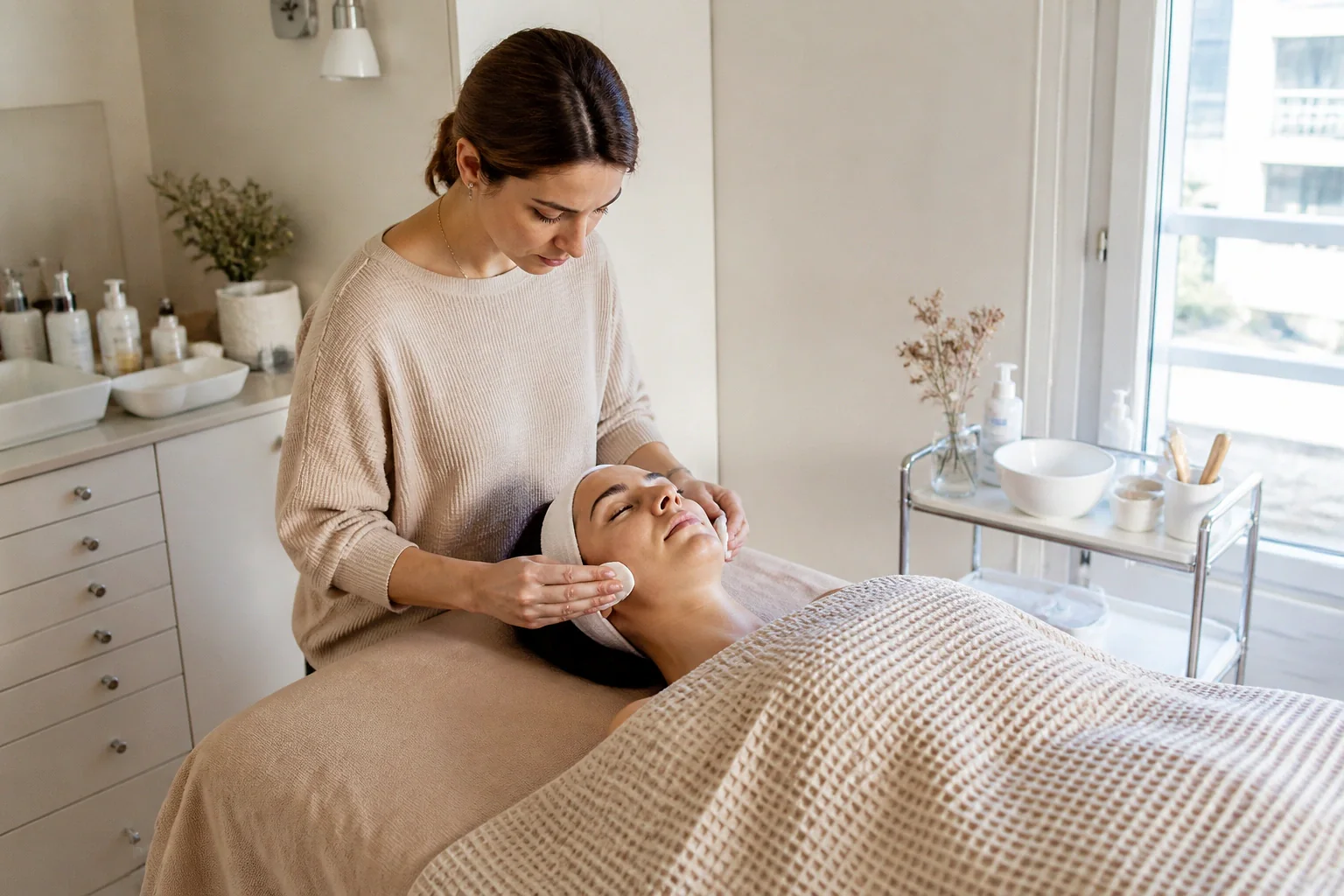 Préparation de soins esthétiques avant un mariage — illustration générée par IA