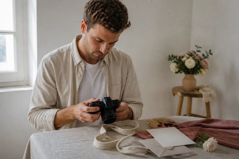 Appareil photo et accessoires de reportage de mariage — illustration générée par IA