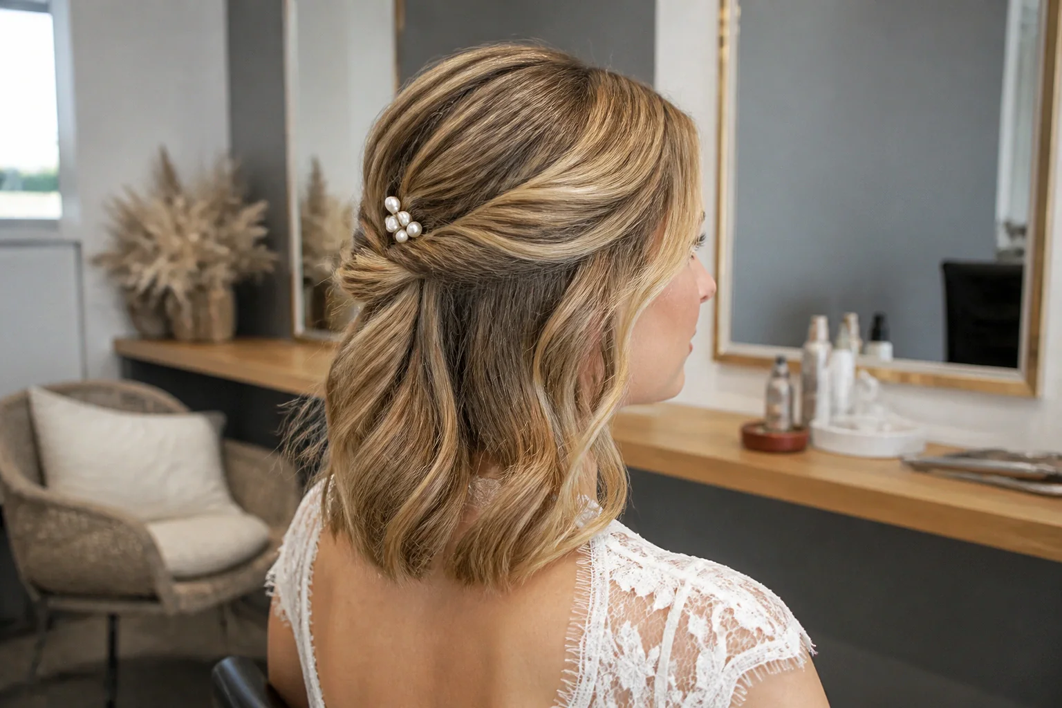 Coiffure de cérémonie vue pendant la préparation — illustration générée par IA