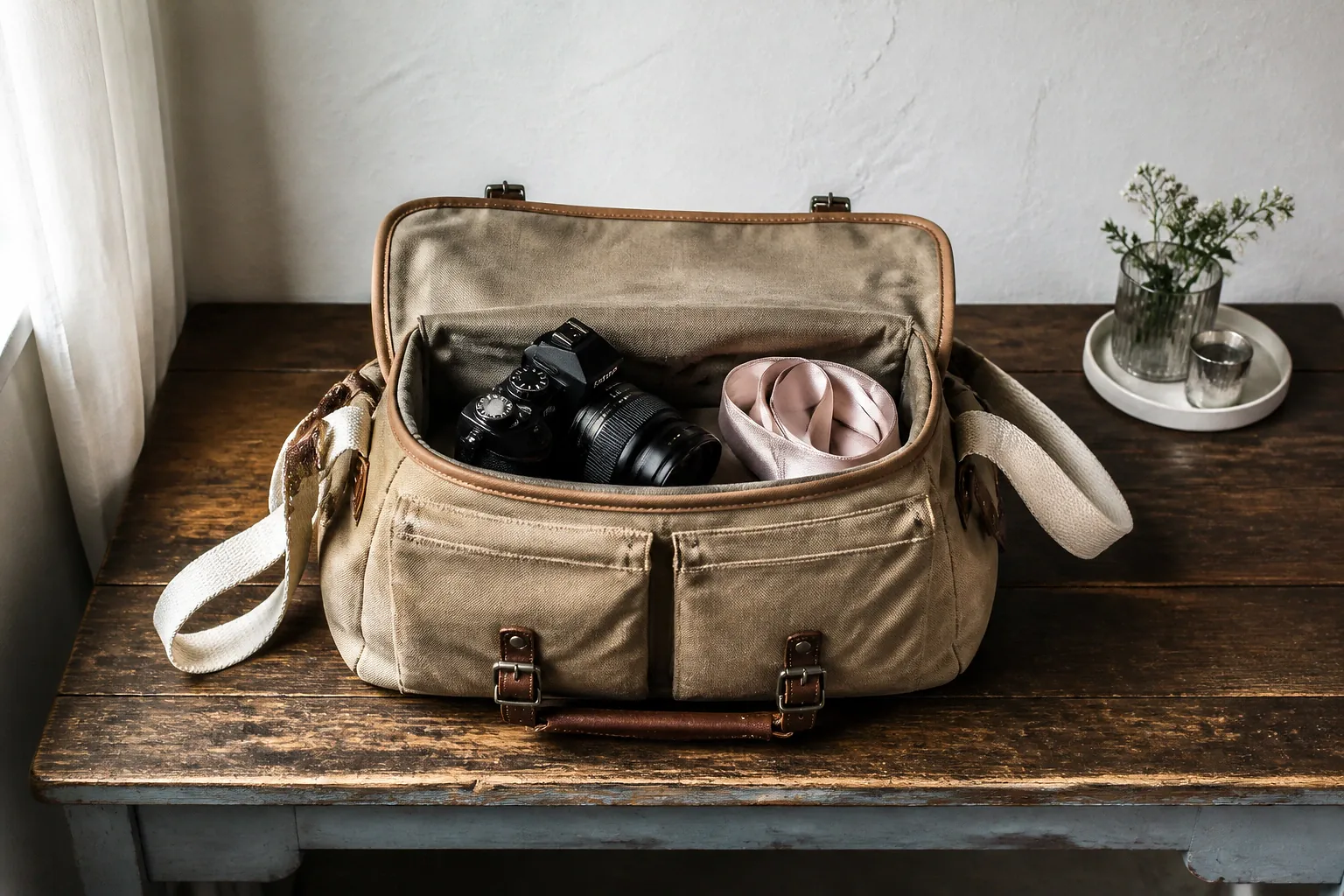 Appareil photo et accessoires de reportage de mariage — illustration générée par IA