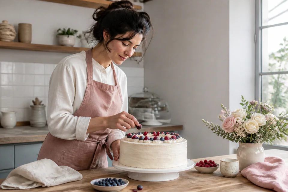Gâteau de mariage préparé dans un atelier — illustration générée par IA