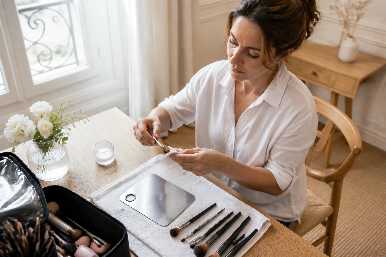 Préparation d’un maquillage de mariage — illustration générée par IA