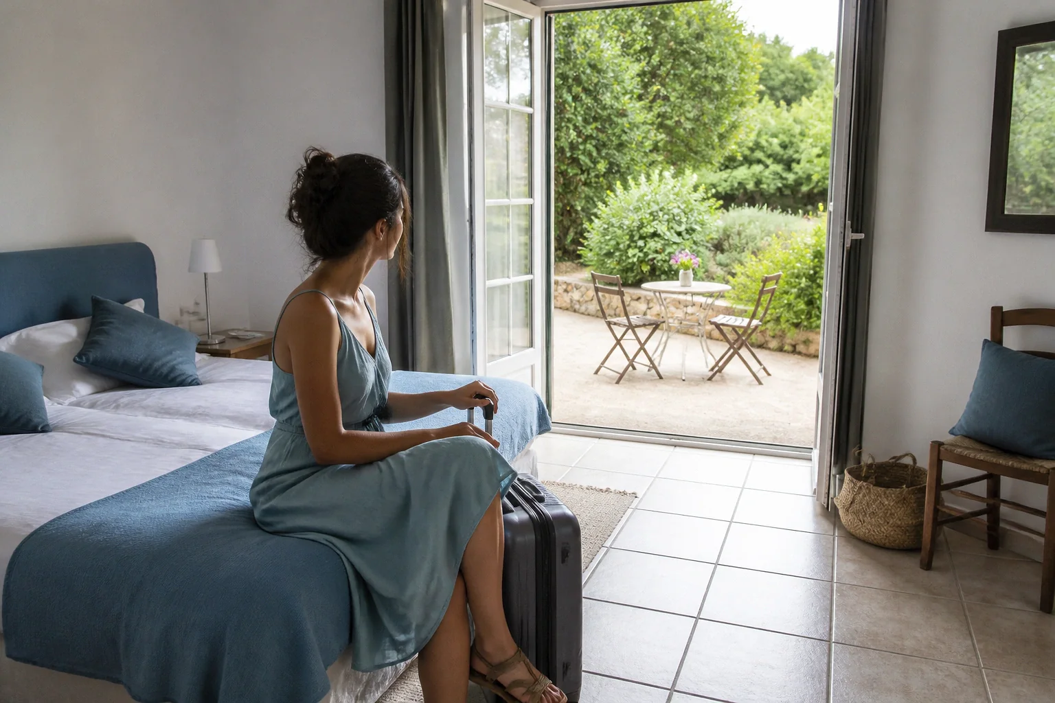 Bagages et hébergement pour un voyage de noces — illustration générée par IA