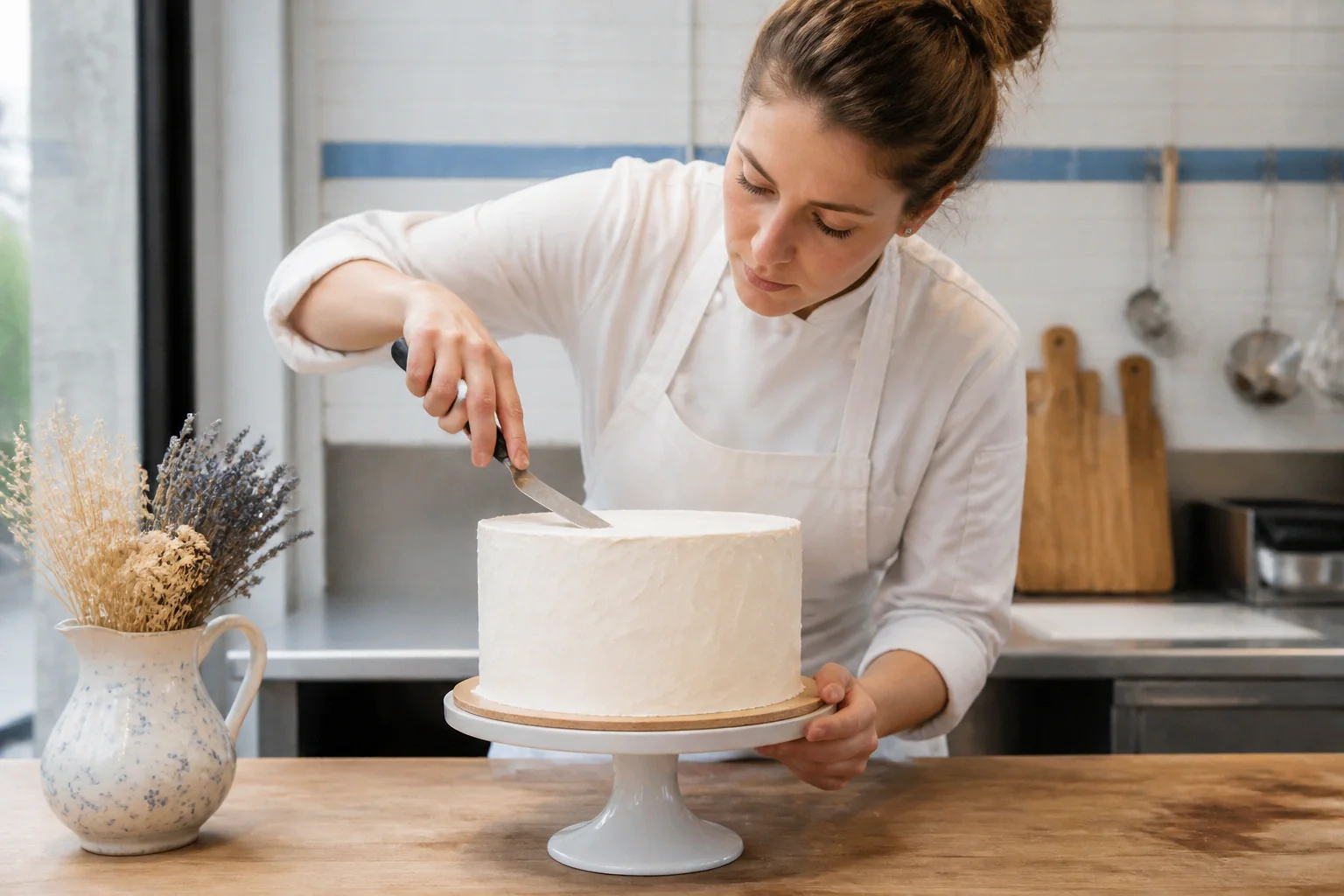 Gâteau de mariage préparé dans un atelier — illustration générée par IA