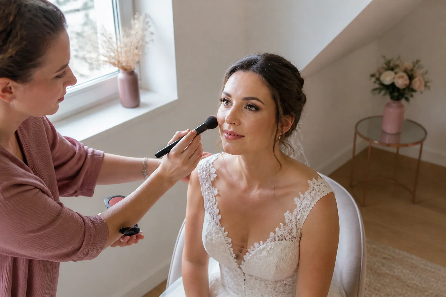 Préparation d’un maquillage de mariage — illustration générée par IA