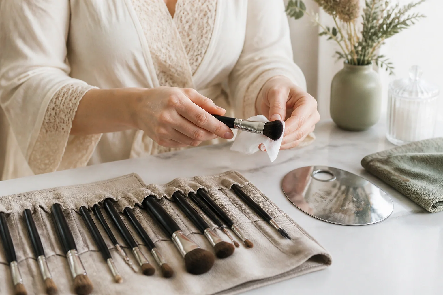 Préparation d’un maquillage de mariage — illustration générée par IA