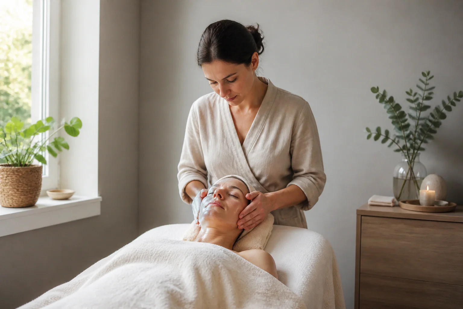 Préparation de soins esthétiques avant un mariage — illustration générée par IA