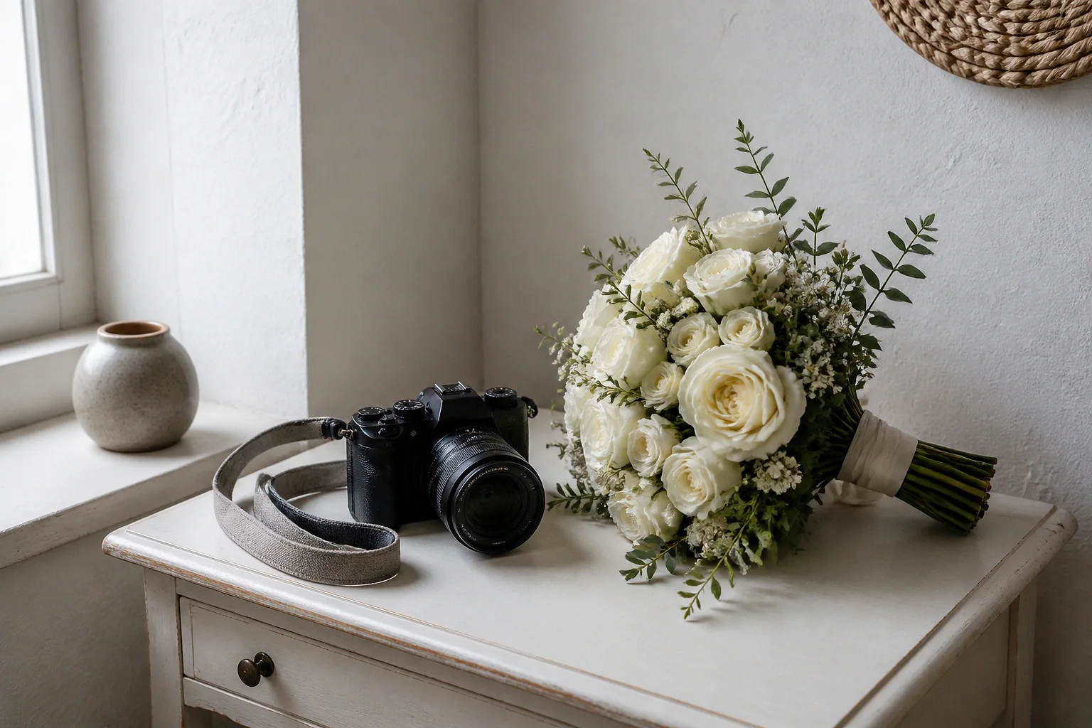 Appareil photo et accessoires de reportage de mariage — illustration générée par IA