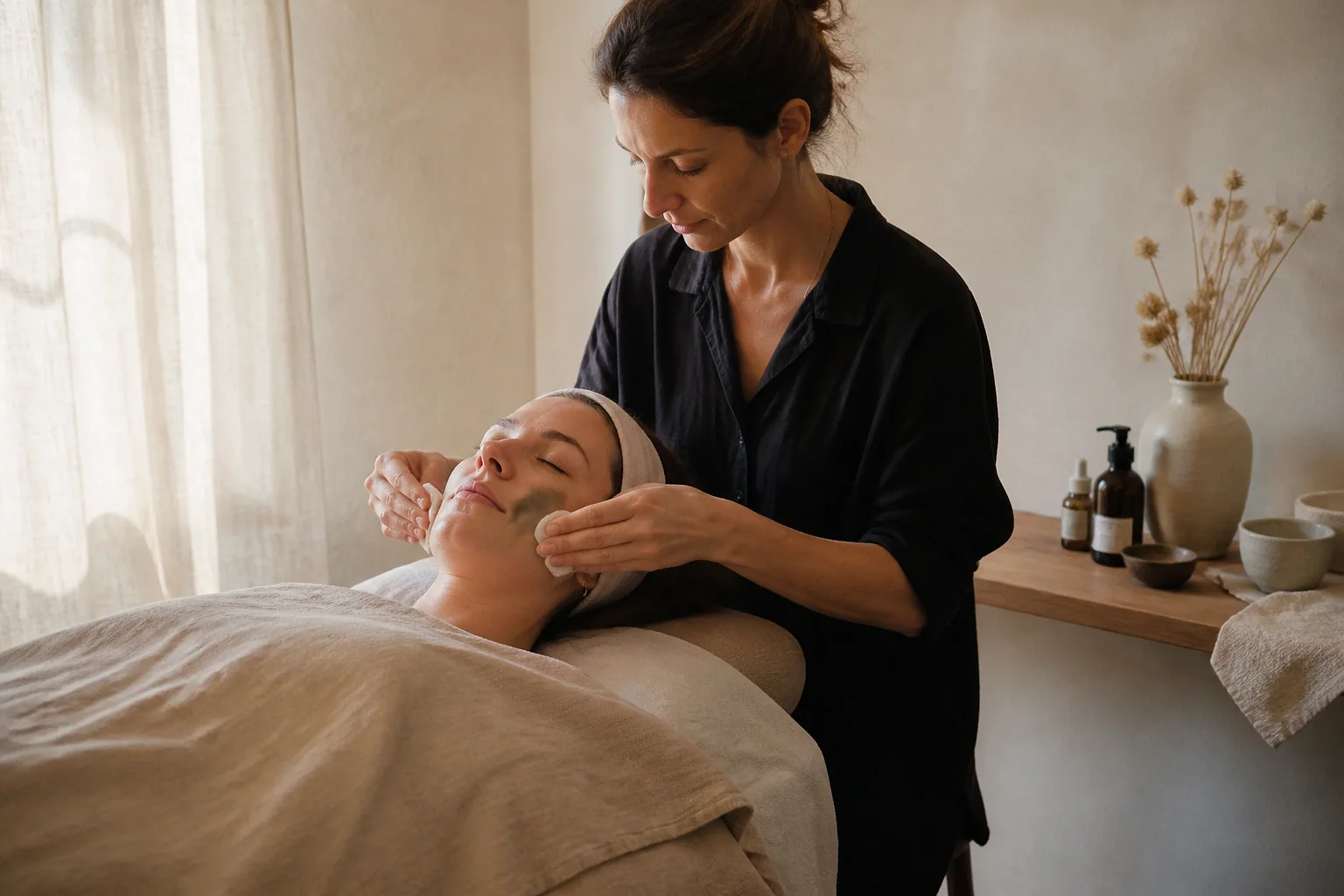 Préparation de soins esthétiques avant un mariage — illustration générée par IA