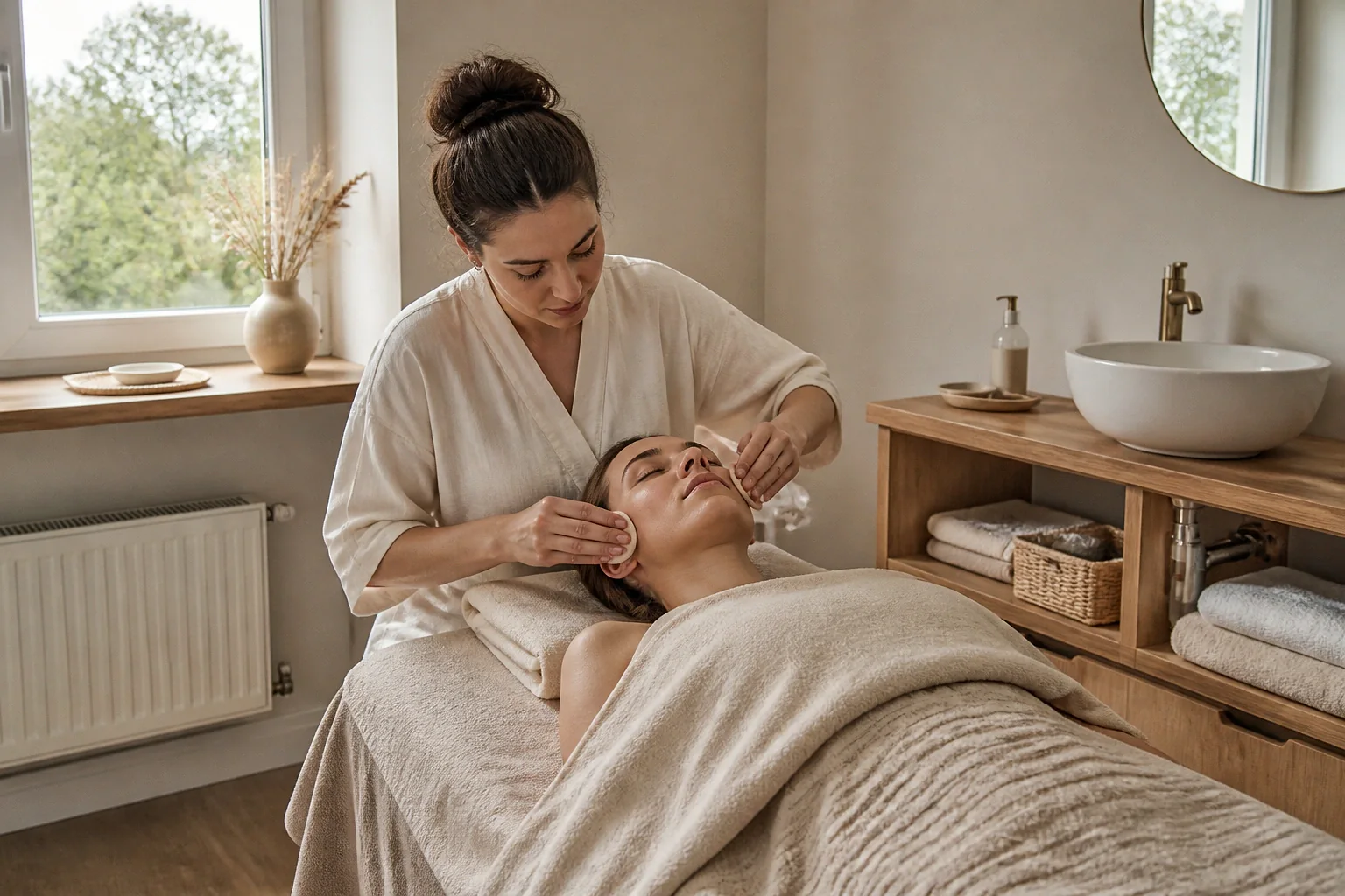Préparation de soins esthétiques avant un mariage — illustration générée par IA