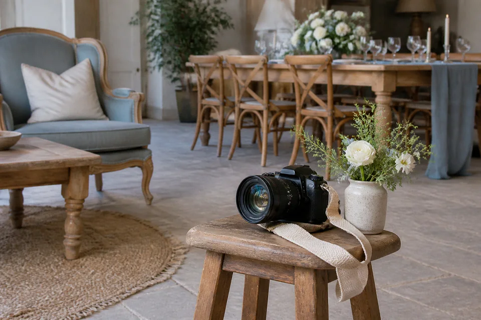 Appareil photo et accessoires de reportage de mariage — illustration générée par IA