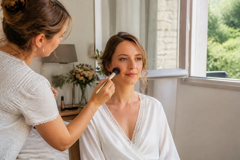 Préparation d’un maquillage de mariage — illustration générée par IA