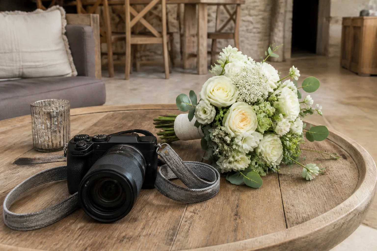 Appareil photo et accessoires de reportage de mariage — illustration générée par IA