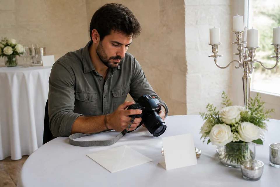 Appareil photo et accessoires de reportage de mariage — illustration générée par IA