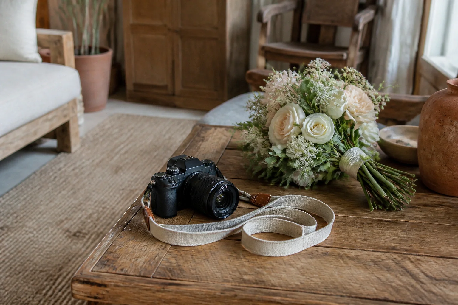 Appareil photo et accessoires de reportage de mariage — illustration générée par IA