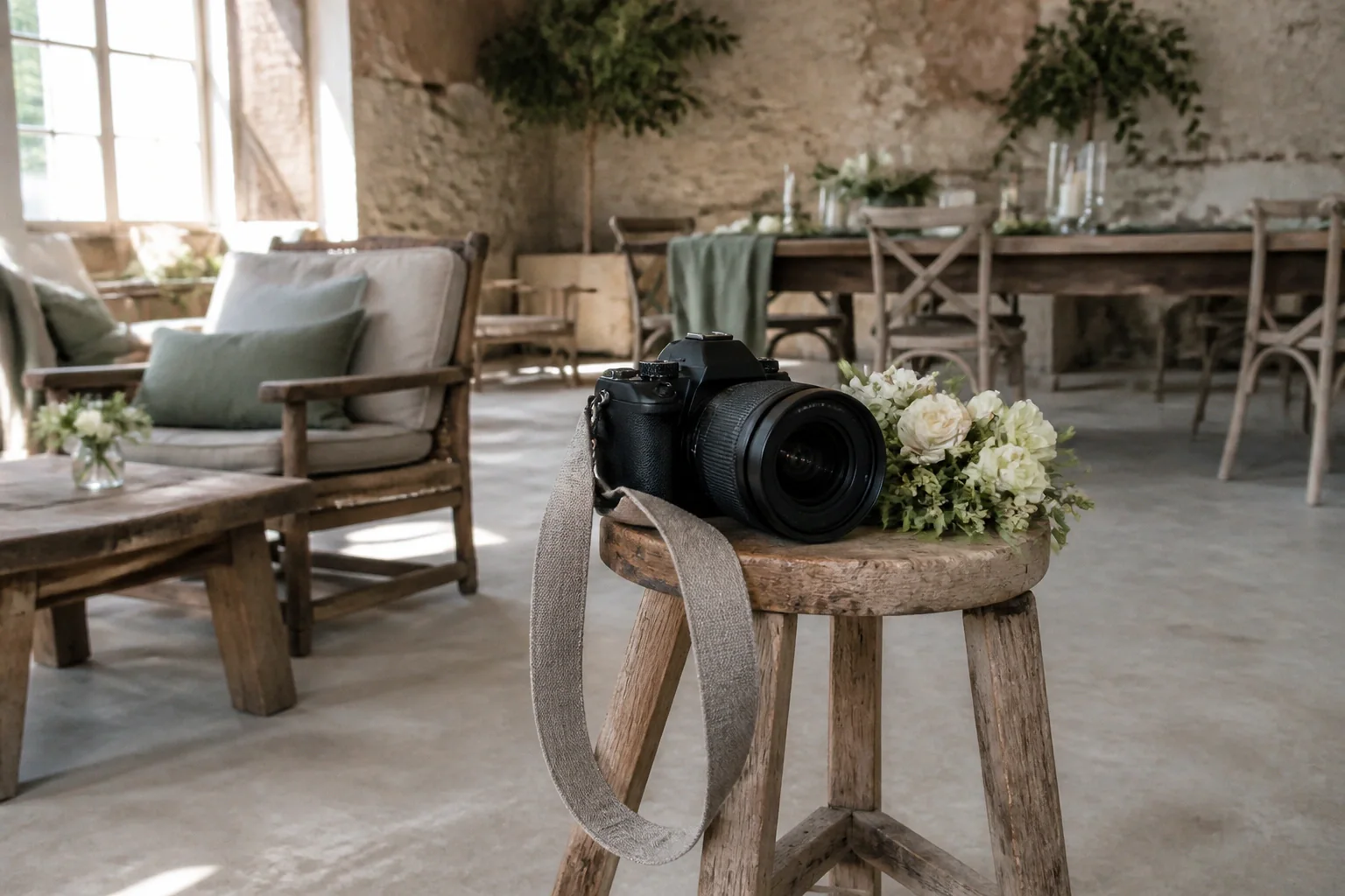 Appareil photo et accessoires de reportage de mariage — illustration générée par IA
