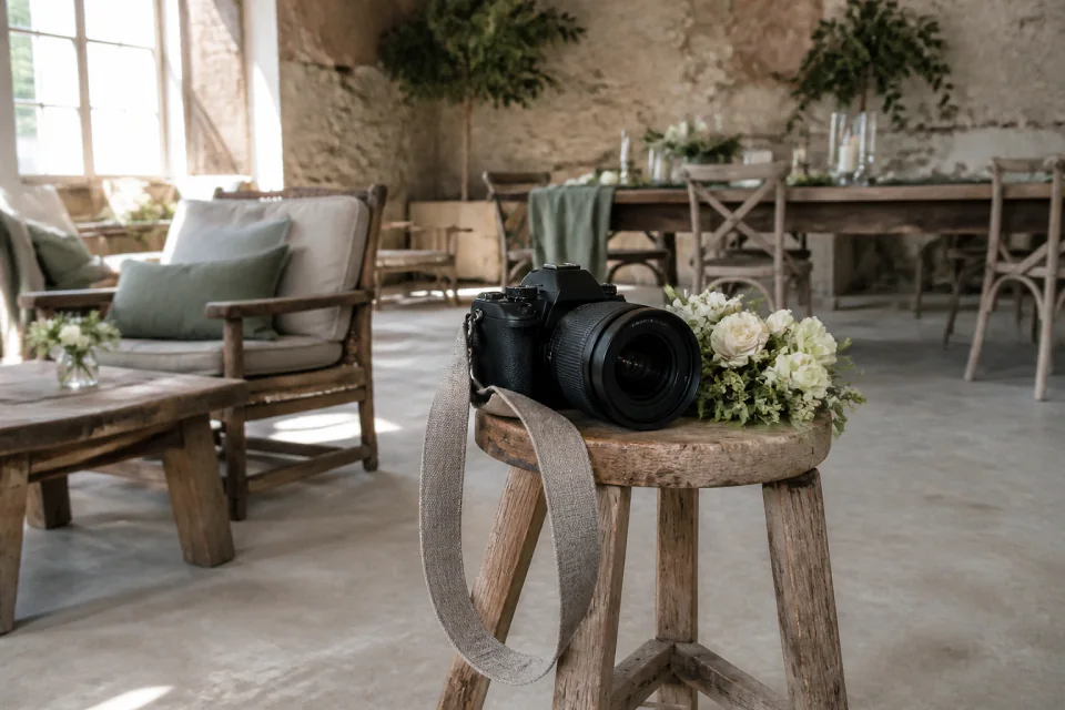 Appareil photo et accessoires de reportage de mariage — illustration générée par IA