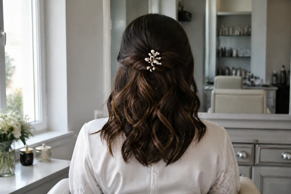 Coiffure de cérémonie vue pendant la préparation — illustration générée par IA