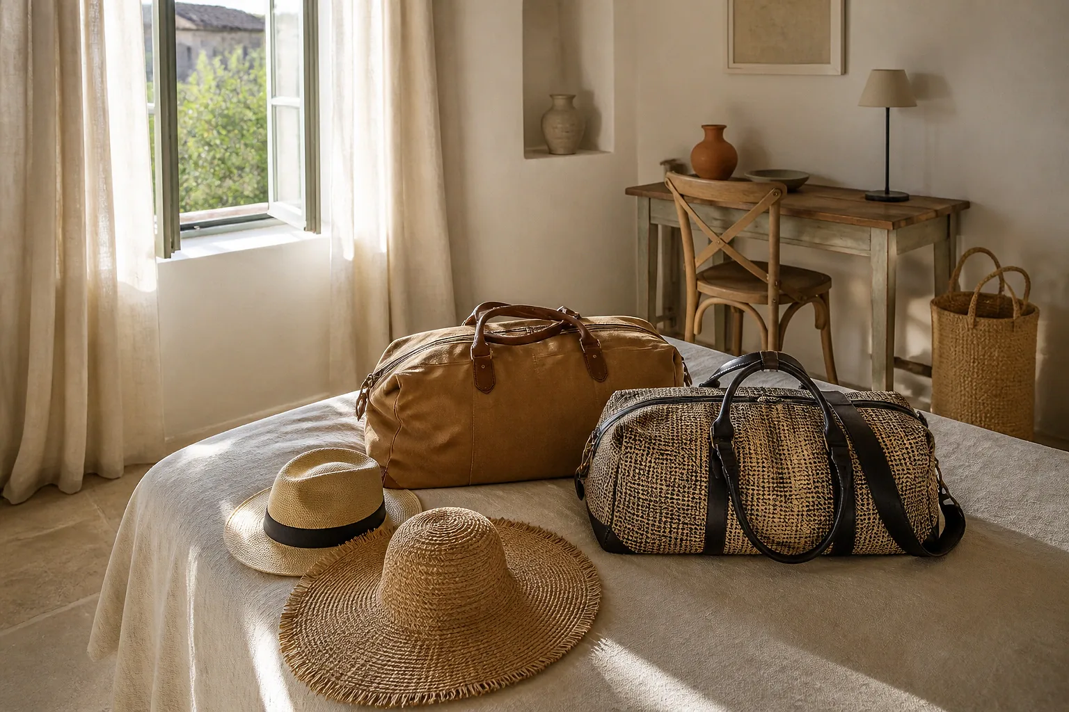 Bagages et hébergement pour un voyage de noces — illustration générée par IA