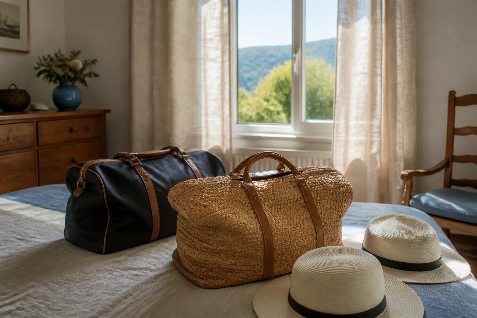 Bagages et hébergement pour un voyage de noces — illustration générée par IA