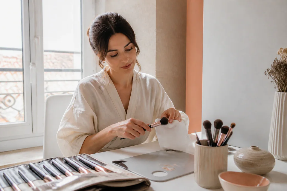 Préparation d’un maquillage de mariage — illustration générée par IA