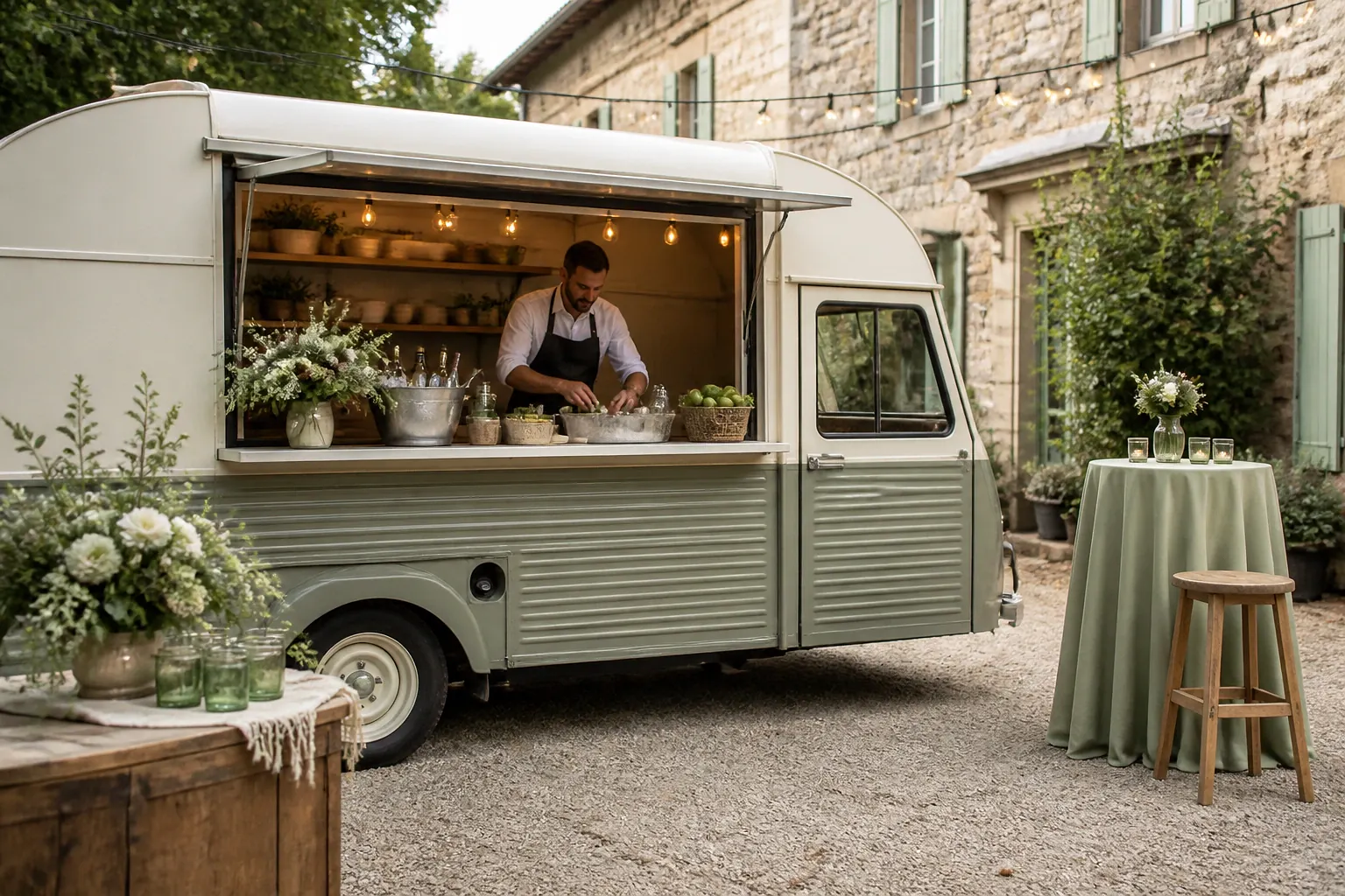 Service mobile de restauration pour une réception — illustration générée par IA