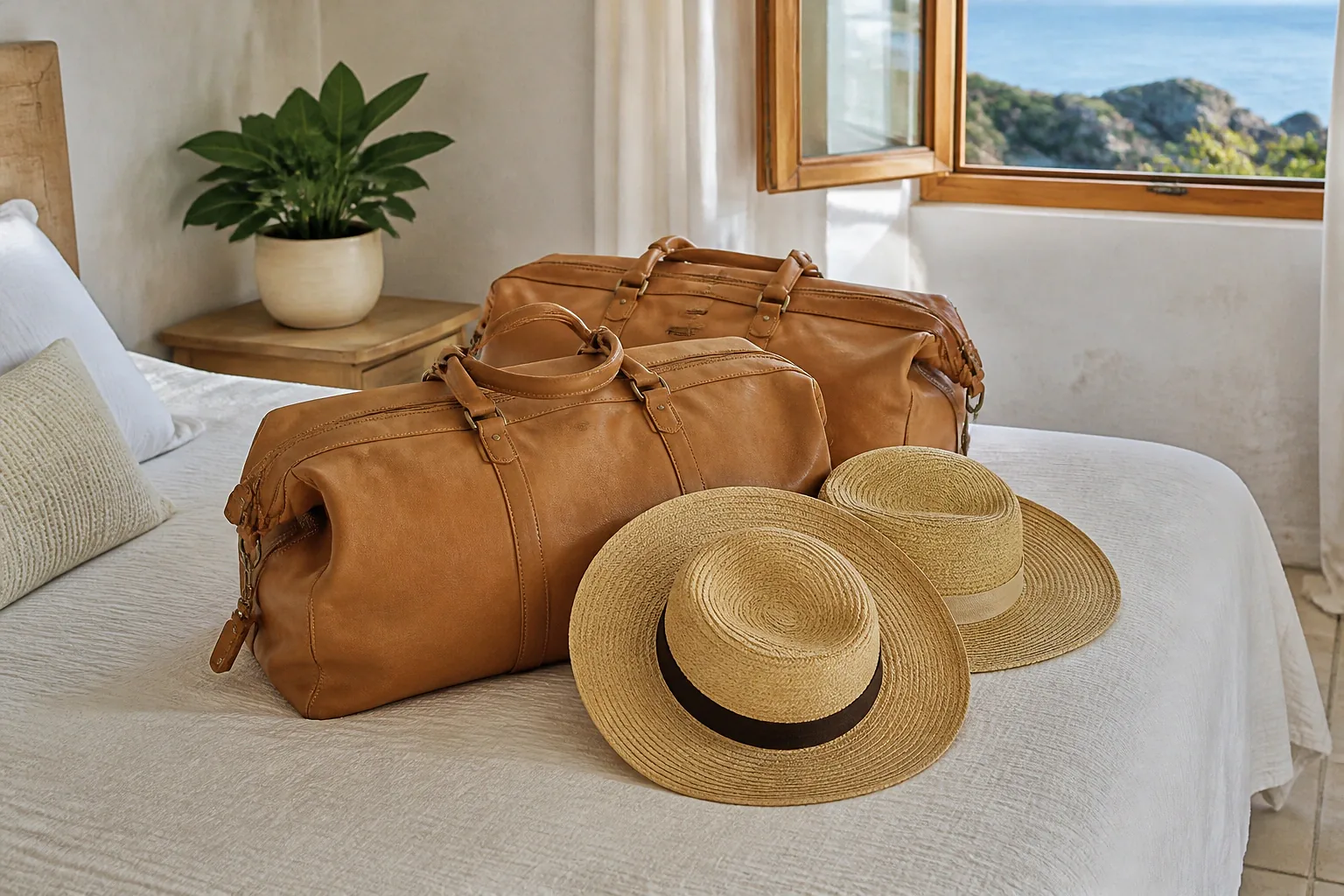 Bagages et hébergement pour un voyage de noces — illustration générée par IA