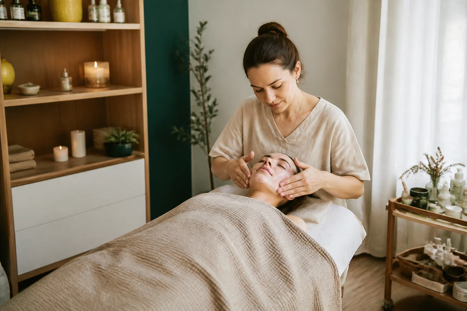 Préparation de soins esthétiques avant un mariage — illustration générée par IA