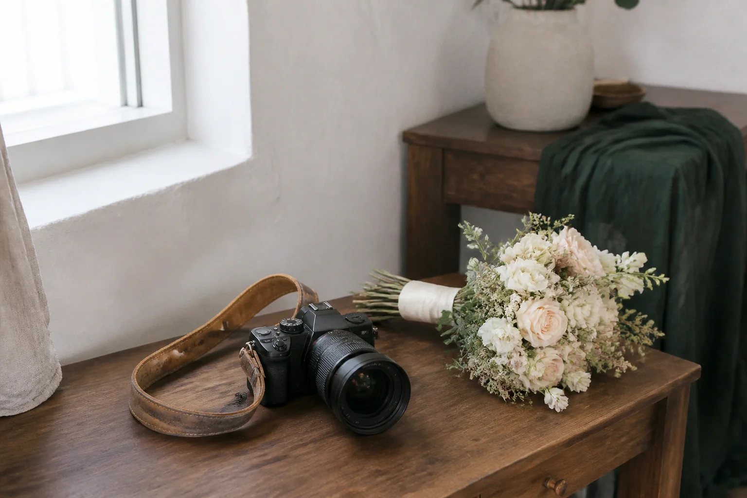 Appareil photo et accessoires de reportage de mariage — illustration générée par IA