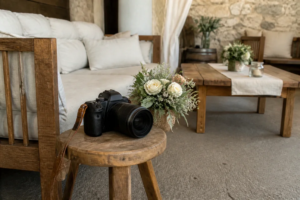 Appareil photo et accessoires de reportage de mariage — illustration générée par IA