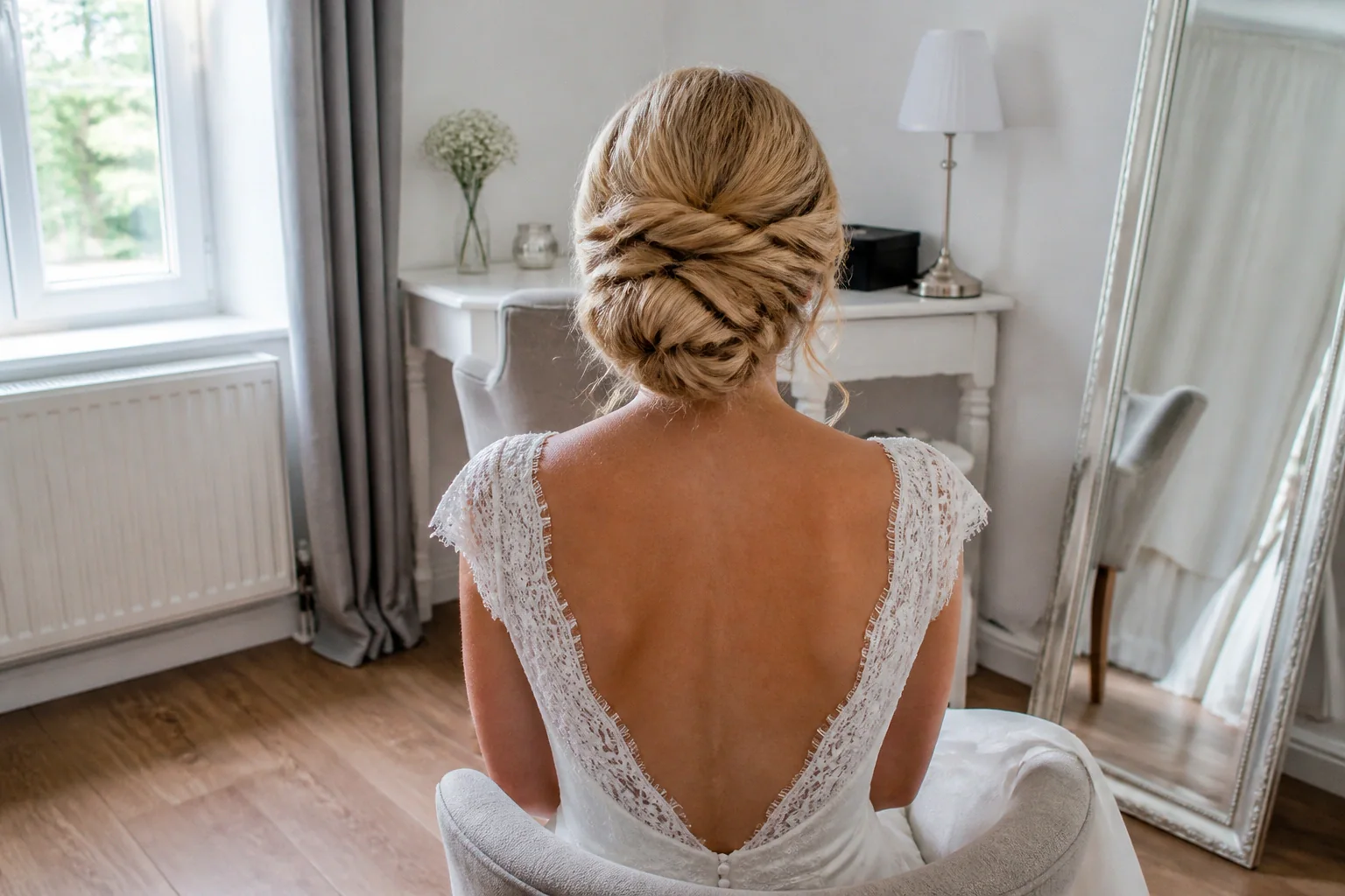 Coiffure de cérémonie vue pendant la préparation — illustration générée par IA