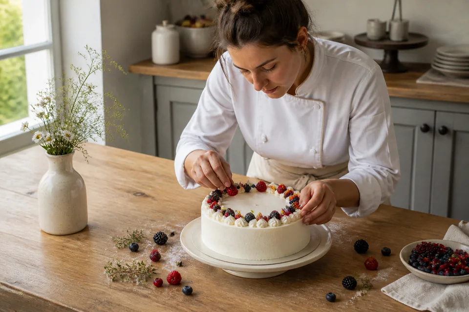 Gâteau de mariage préparé dans un atelier — illustration générée par IA