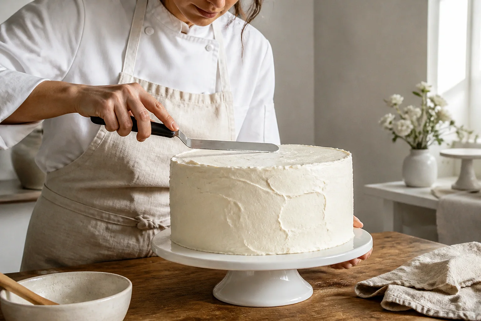Gâteau de mariage préparé dans un atelier — illustration générée par IA