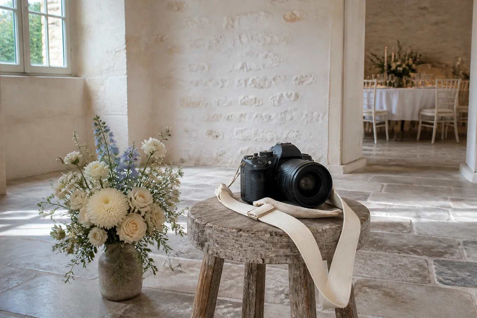 Appareil photo et accessoires de reportage de mariage — illustration générée par IA