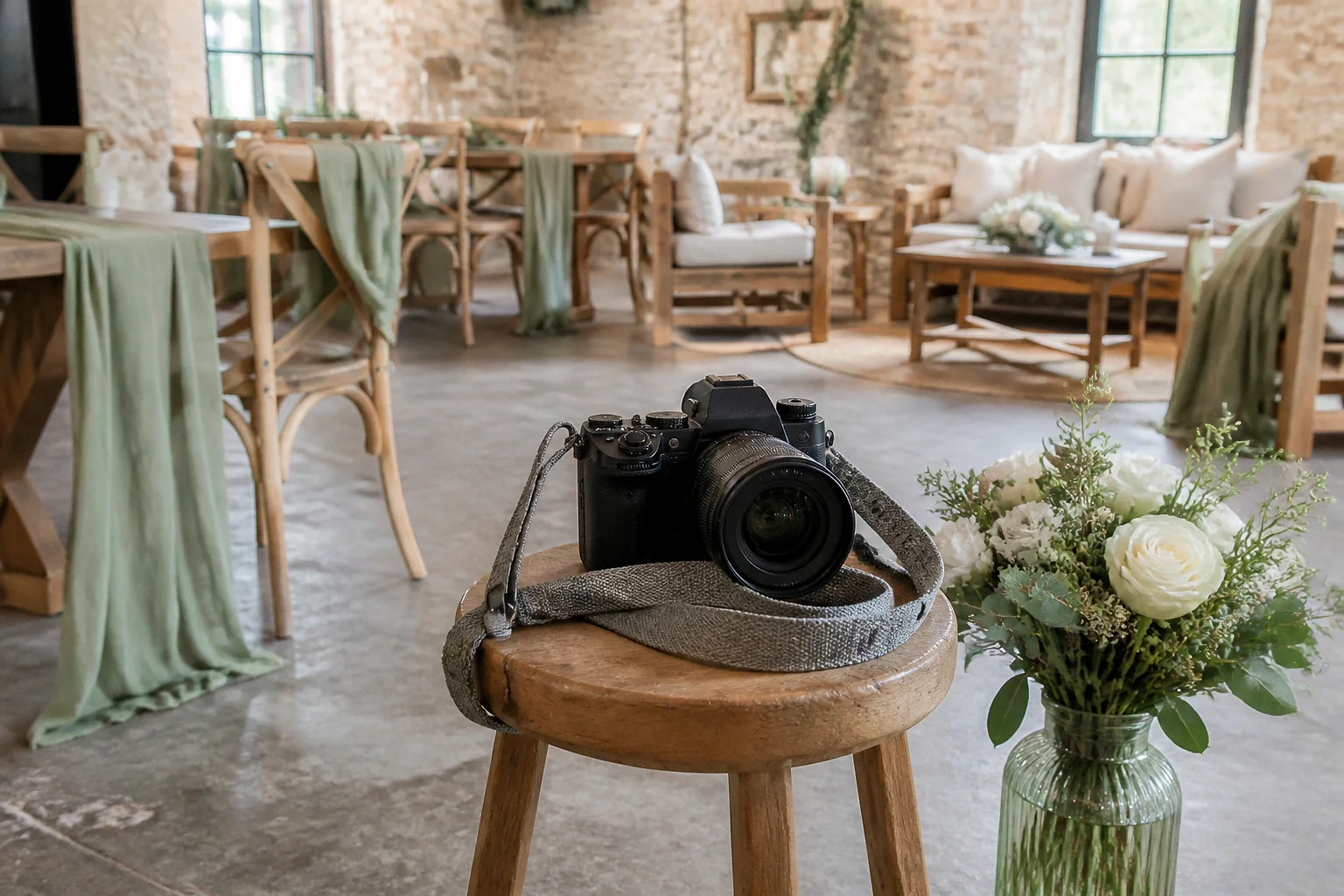Appareil photo et accessoires de reportage de mariage — illustration générée par IA