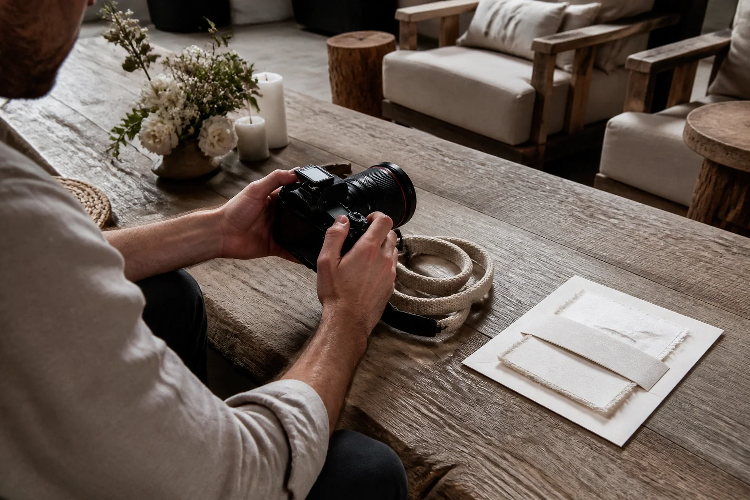 Appareil photo et accessoires de reportage de mariage — illustration générée par IA