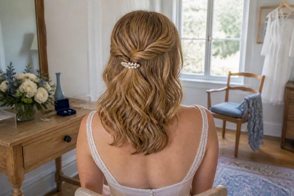 Coiffure de cérémonie vue pendant la préparation — illustration générée par IA