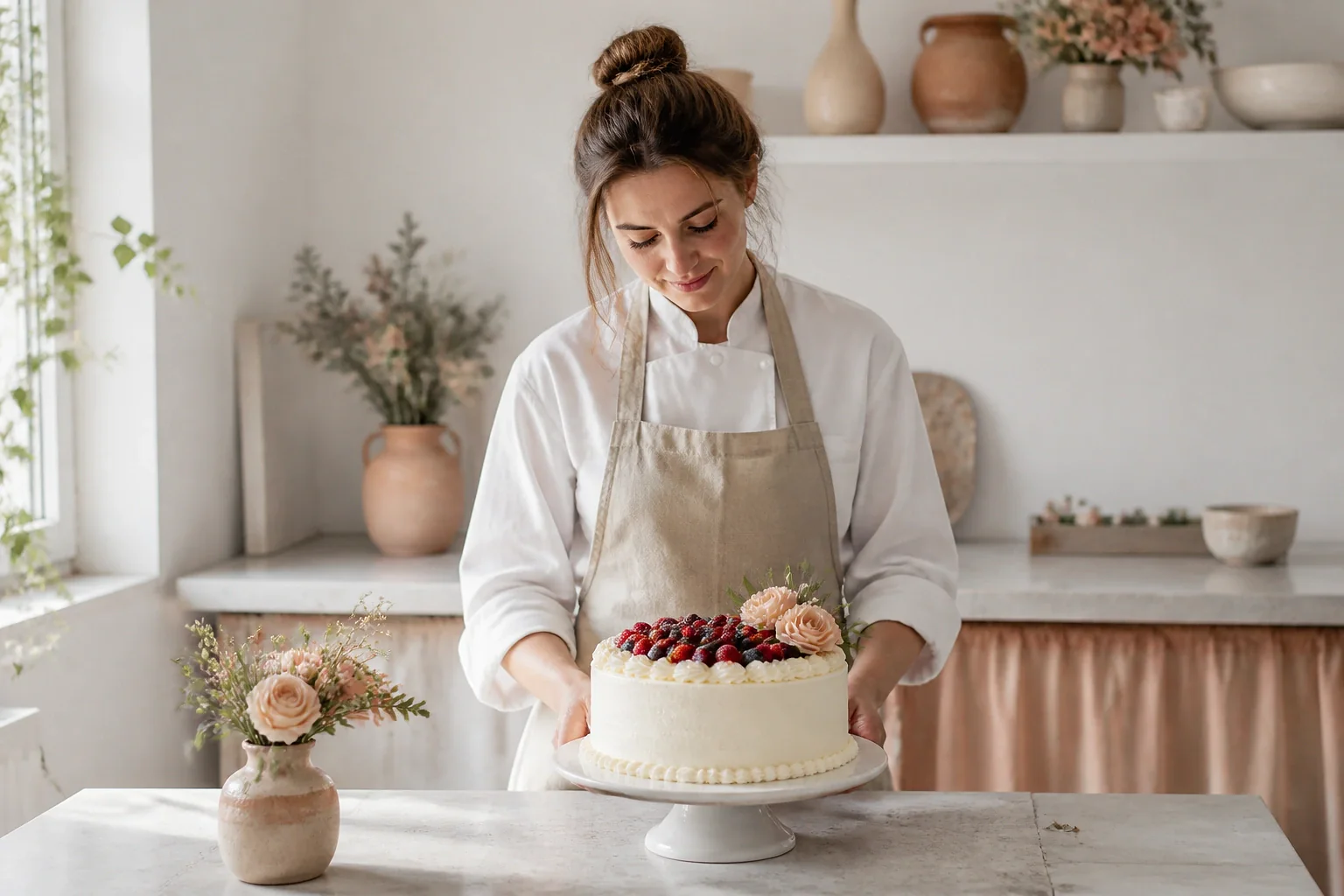 Gâteau de mariage préparé dans un atelier — illustration générée par IA