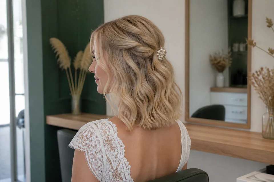 Coiffure de cérémonie vue pendant la préparation — illustration générée par IA