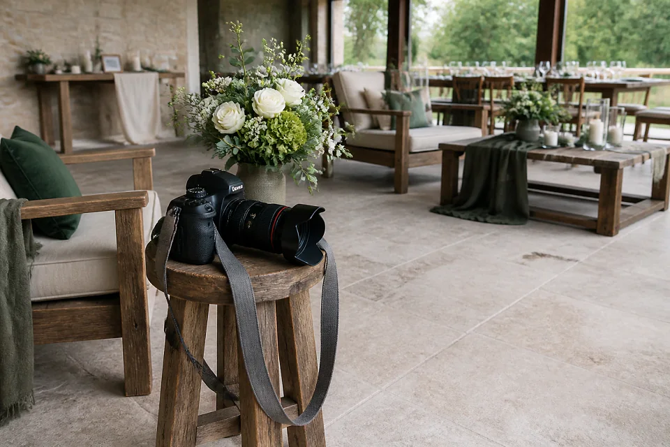 Appareil photo et accessoires de reportage de mariage — illustration générée par IA