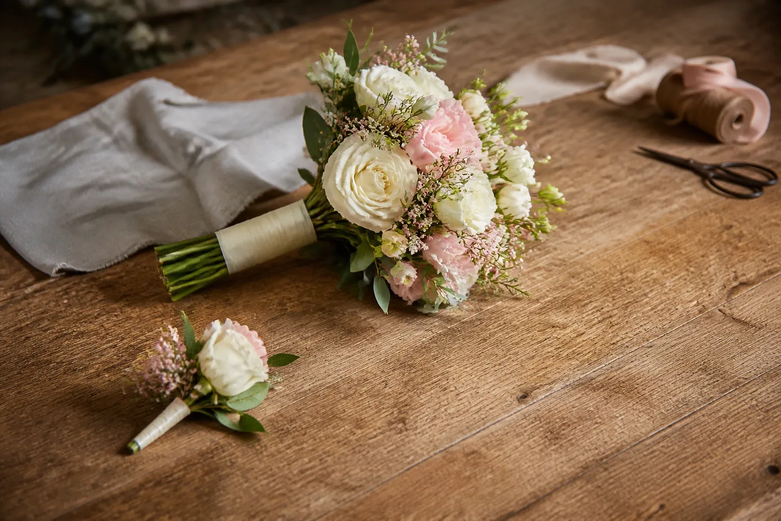 Préparation florale pour un mariage — illustration générée par IA