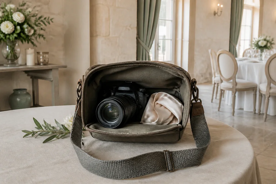 Appareil photo et accessoires de reportage de mariage — illustration générée par IA