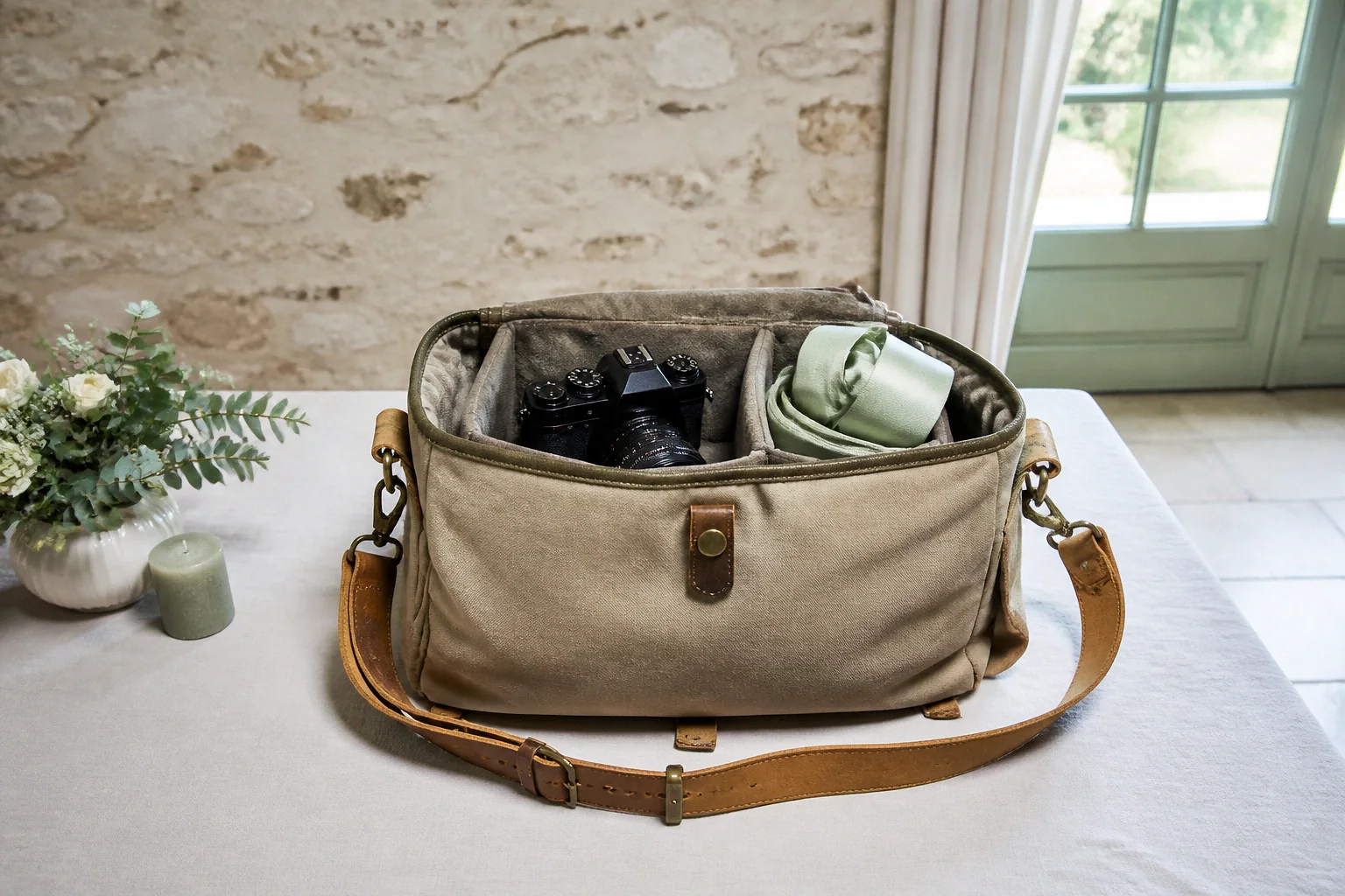 Appareil photo et accessoires de reportage de mariage — illustration générée par IA