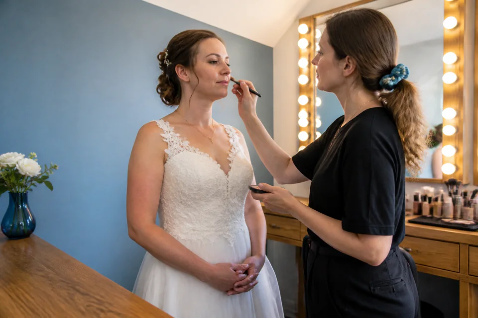Préparation d’un maquillage de mariage — illustration générée par IA