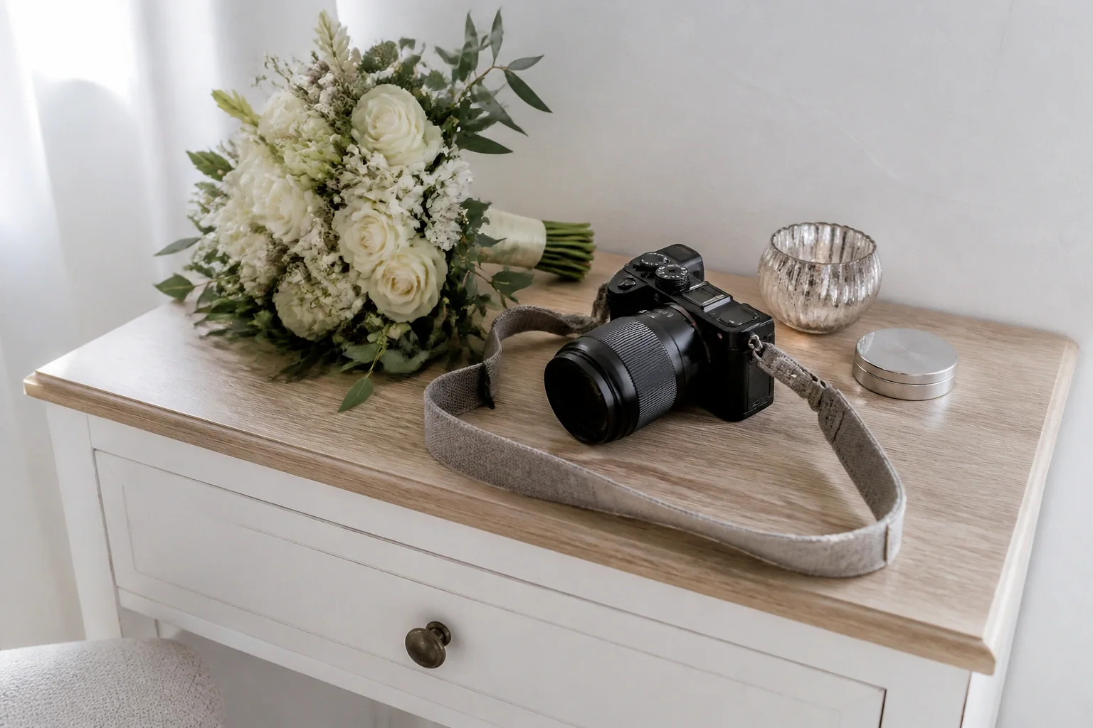 Appareil photo et accessoires de reportage de mariage — illustration générée par IA